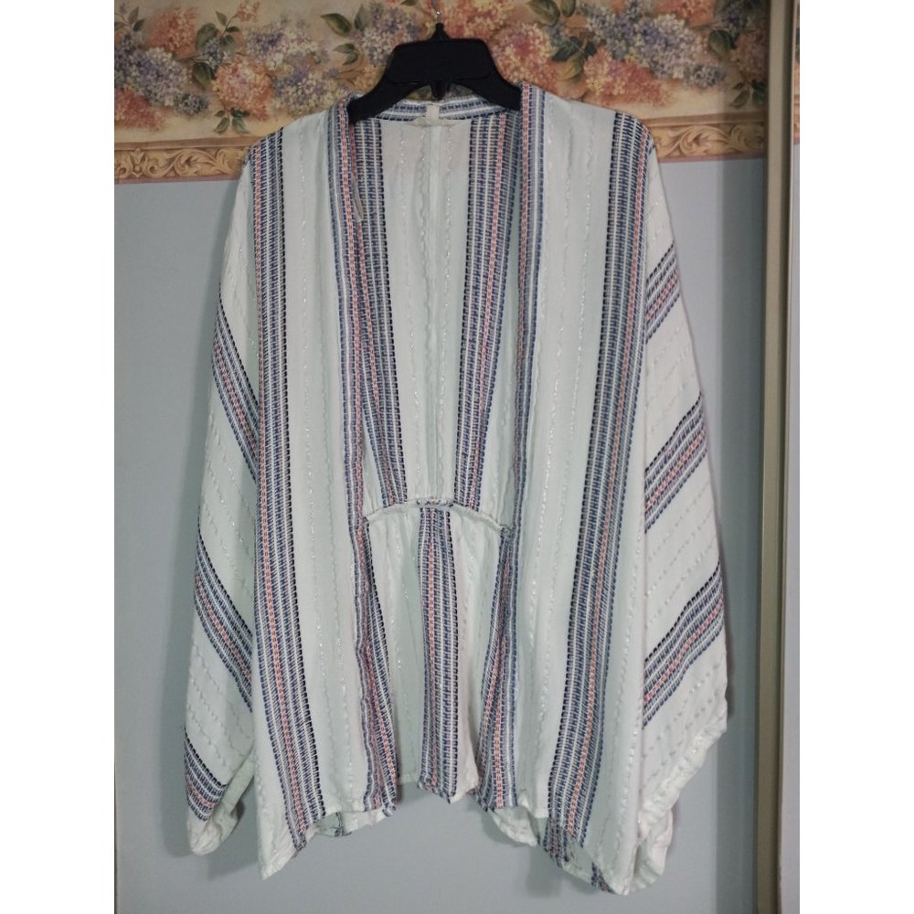 Sim & Sam S/M White Embroidered Open Kimono Boho Beach Casual Peasant Top